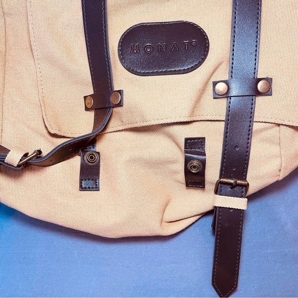 Monat Backpack- tan with faux leather. - Picture 3 of 10